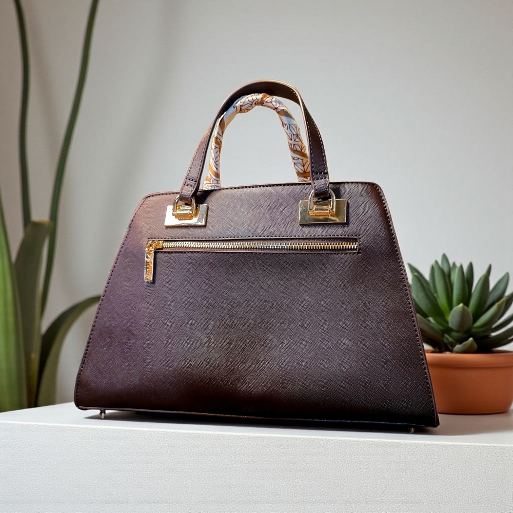 Chic Brown Anne Klein Satchel with Twilly and Bag Charms - Picture 2 of 8